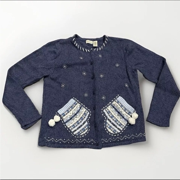 CLASSIC ELEMENTS 90s GRANNYCORE Cardigan Size L Fair Isle Sweater Ramie Ugly Vtg - Picture 1 of 8